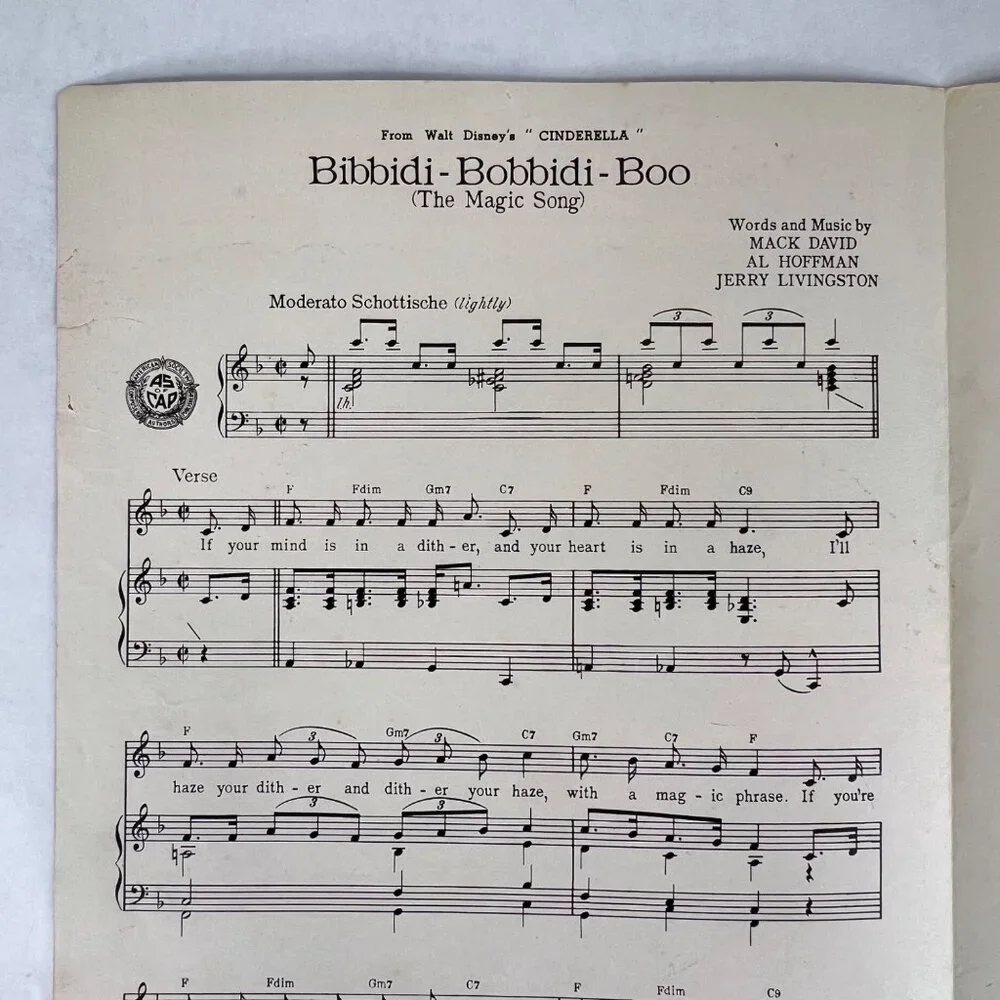 Vintage Walt Disney Sheet Music Cinderella Bibbidi-Bobbidi-Boo The Magic Song - Picture 3 of 5